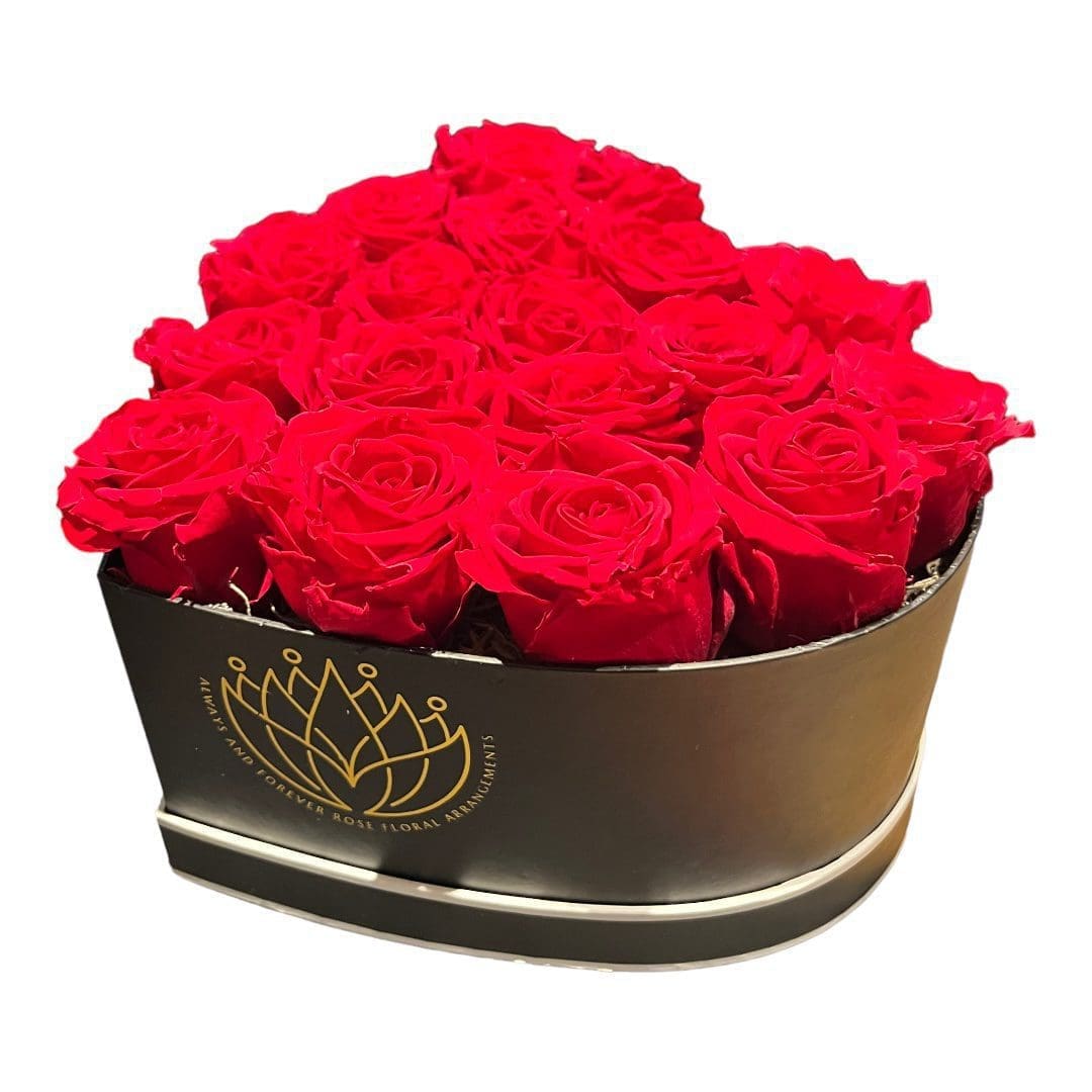 A box of red roses in it